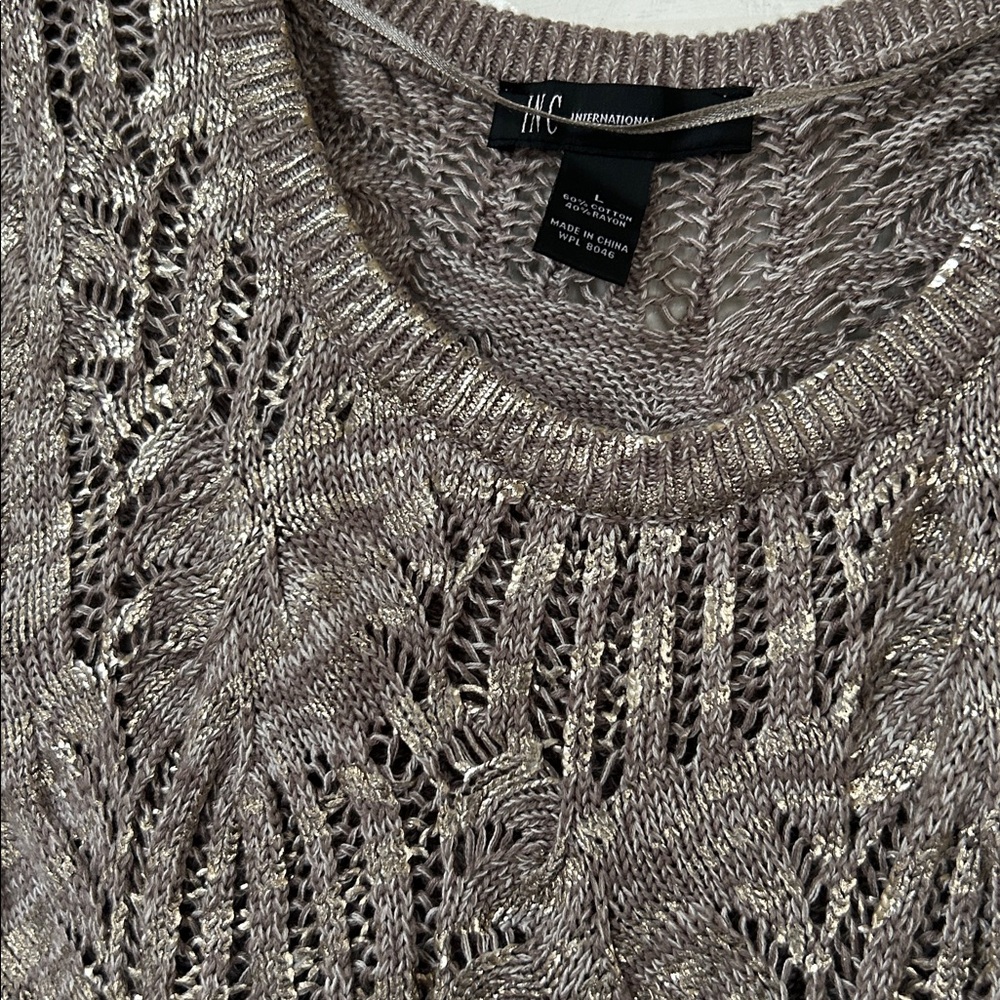 INC Metallic Coated Gold Cable Knit Crew Neck Sweater Dress or Tunic NWT